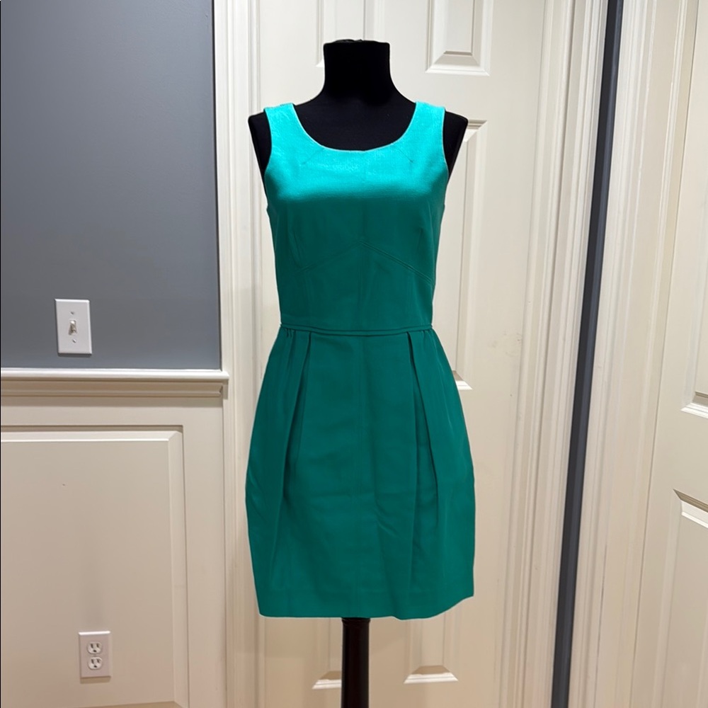 J. Crew Green Pleated Sheath Mini Dress
